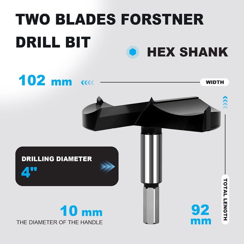 WOBLLMX 4 Inch Forstner Drill Bit Carbide Tipped,Woodworking Hinge Cutter for Precise Flat Bottom Holes in Hard Wood,Plywood,Plastic - Professional Grade - Image 2